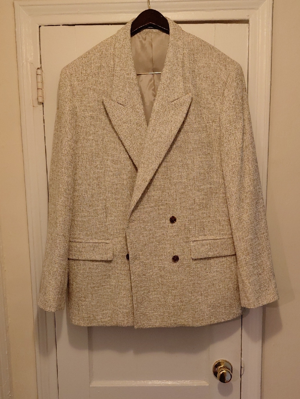 H&M Beige Textured Double-Breasted Blazer